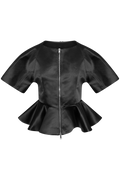 Blouse zippée à basque en satin duchesse - Noir