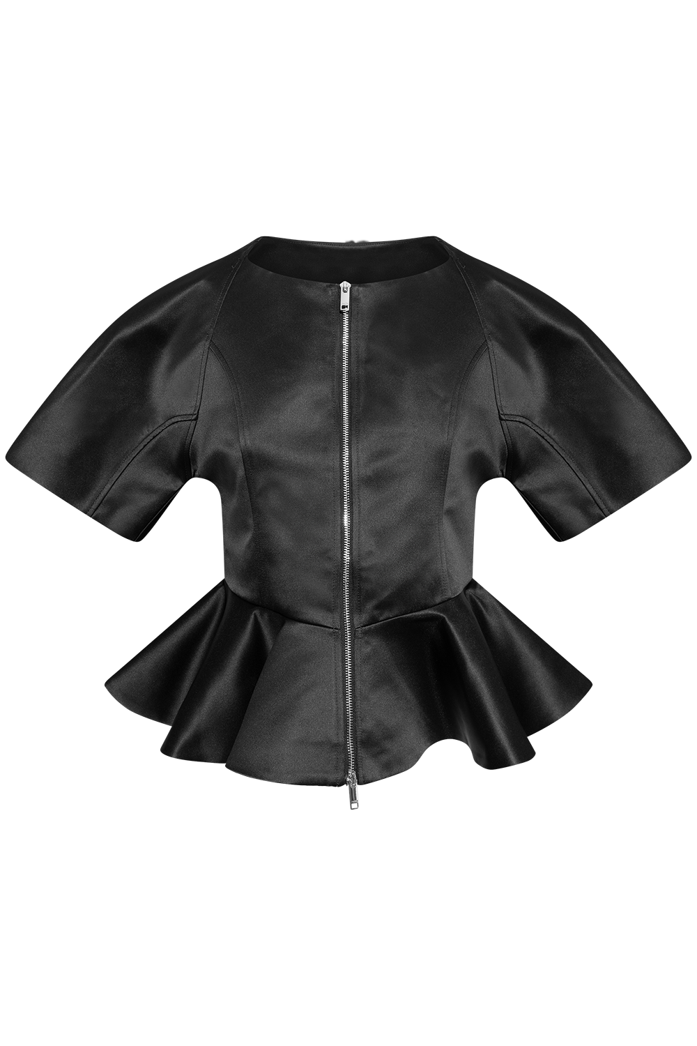 Blouse zippée à basque en satin duchesse - Noir