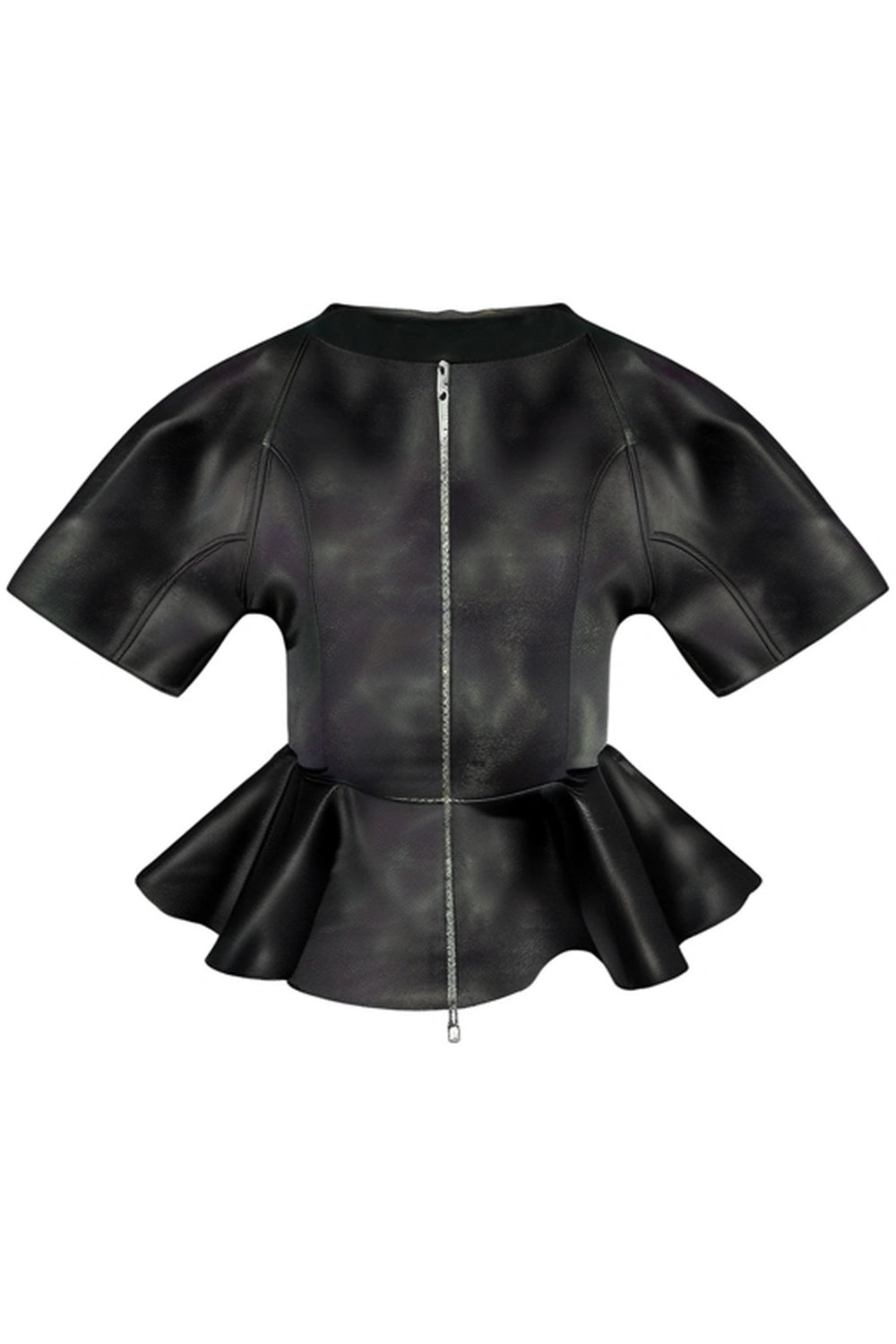 Blouse zippée à basque en satin duchesse - Noir