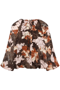 Blouse ballon Masoniw - Marron avec feuilles d'automne roses