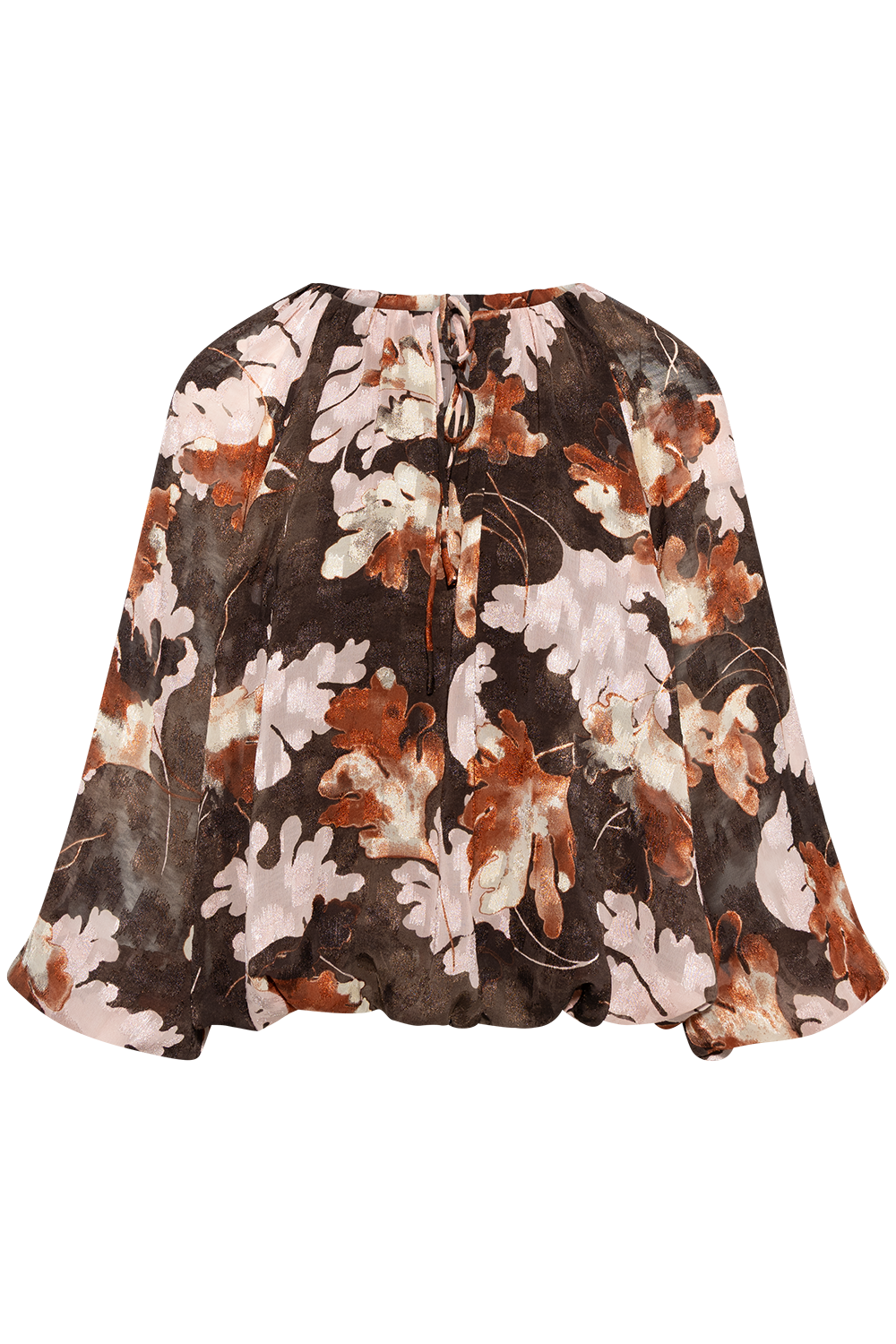 Blouse ballon Masoniw - Marron avec feuilles d'automne roses