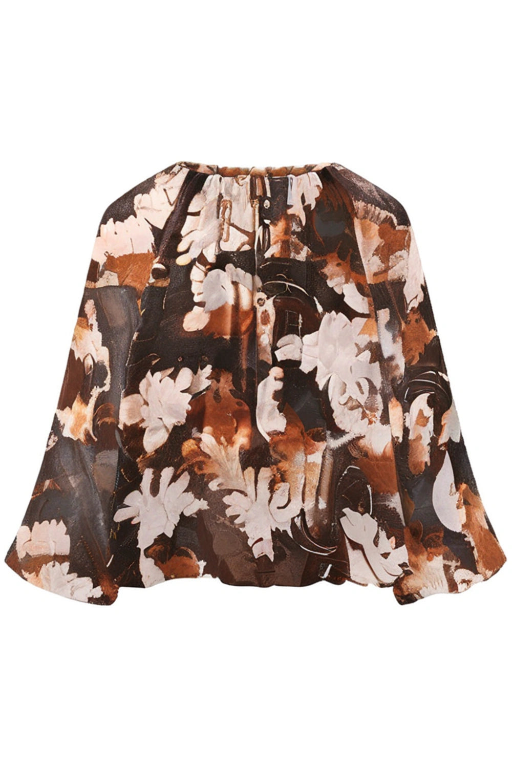 Blouse ballon Masoniw - Marron avec feuilles d'automne roses