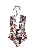 Maillot de bain bandeau découpé Idalia - Feuille brûlée