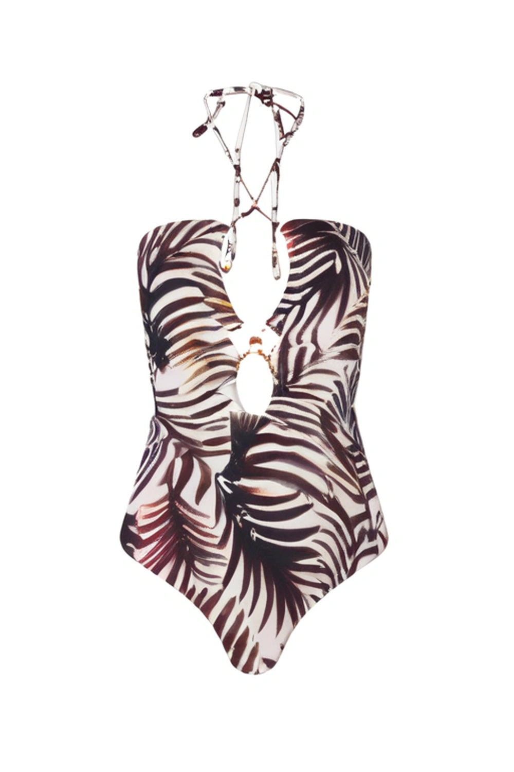 Maillot de bain bandeau découpé Idalia - Feuille brûlée