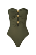 Maillot de bain bandeau orné doré Milea - Olive grisé