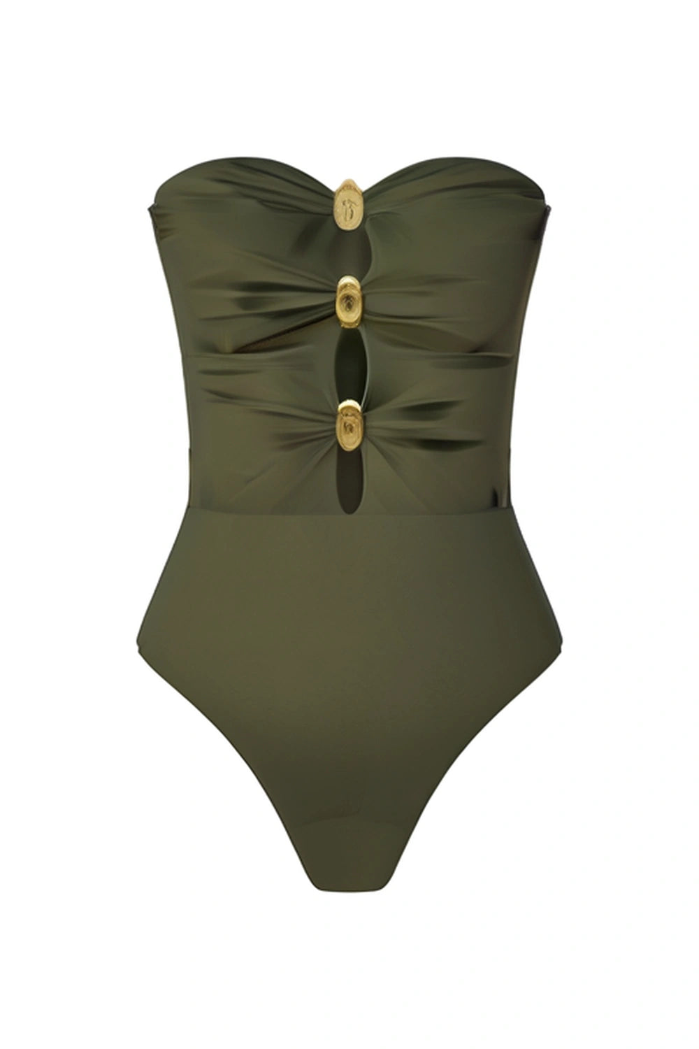 Maillot de bain bandeau orné doré Milea - Olive grisé